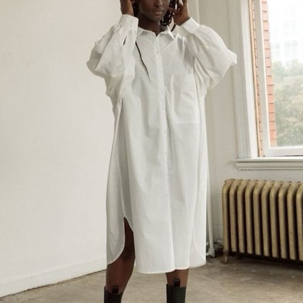 Boheme Goods White Ivory Cotton Minimalist Relaxed Shirt Dress / 2 M L XL $315